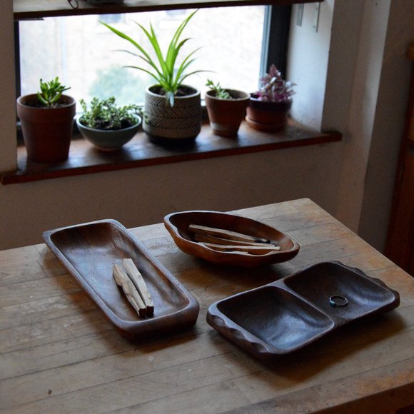 Set of 3 Vintage Retro Mid-Century Wood Incense / Jewelry / Misc Holders Trays